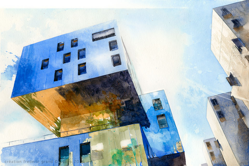 Aquarelle en architecture - Perspective artistique - Confluence - LYON
