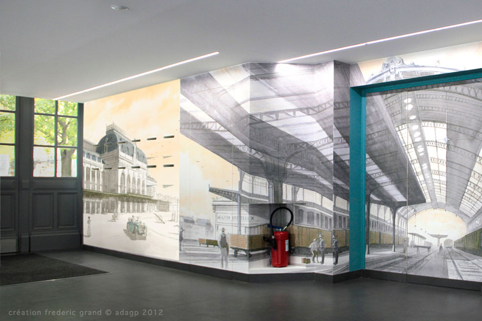Aquarelle en architecture - Hall d'entrée n°14 - Gare des Brotteaux - LYON