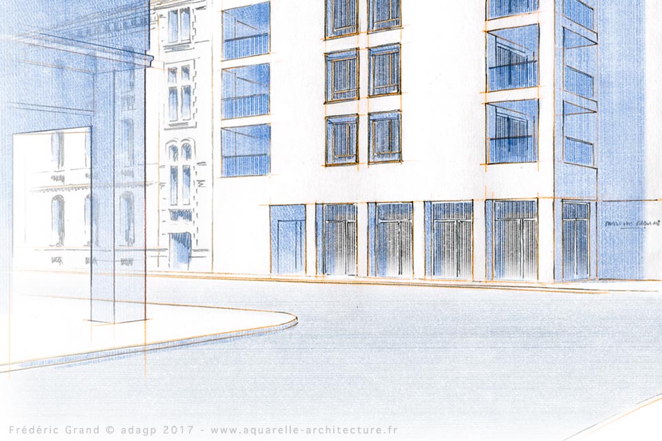 Aquarelle en architecture - Réhabilitation et construction de logements et commerces - VALENCE (26)