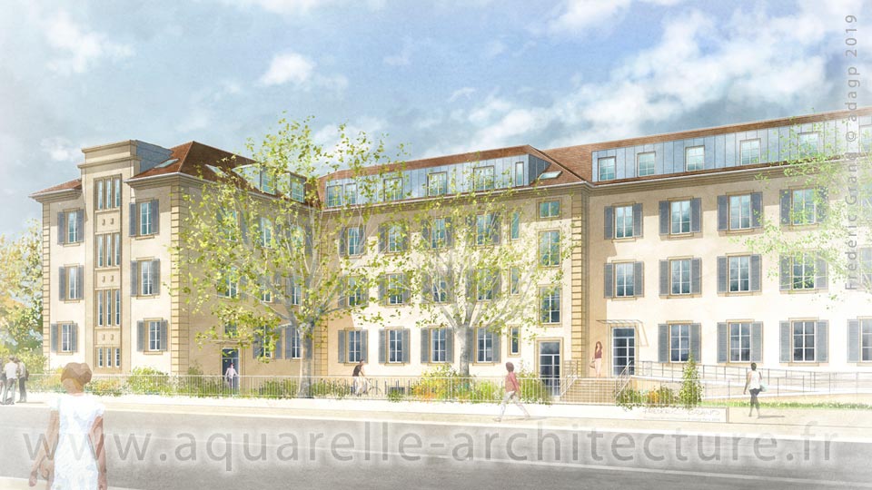 Aquarelle en architecture - Immeuble Thenard - MULHOUSE (68)