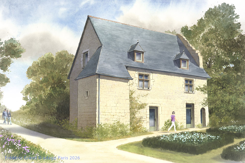 perspective dessin projet renovation manoir renaissance roche sevin illustration architecture patrimoine aquarelle