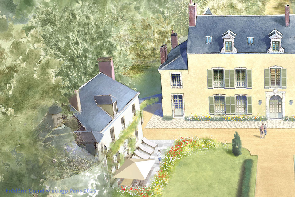 perspective dessin projet renovation chateau panet cormes illustration architecture patrimoine aquarelle