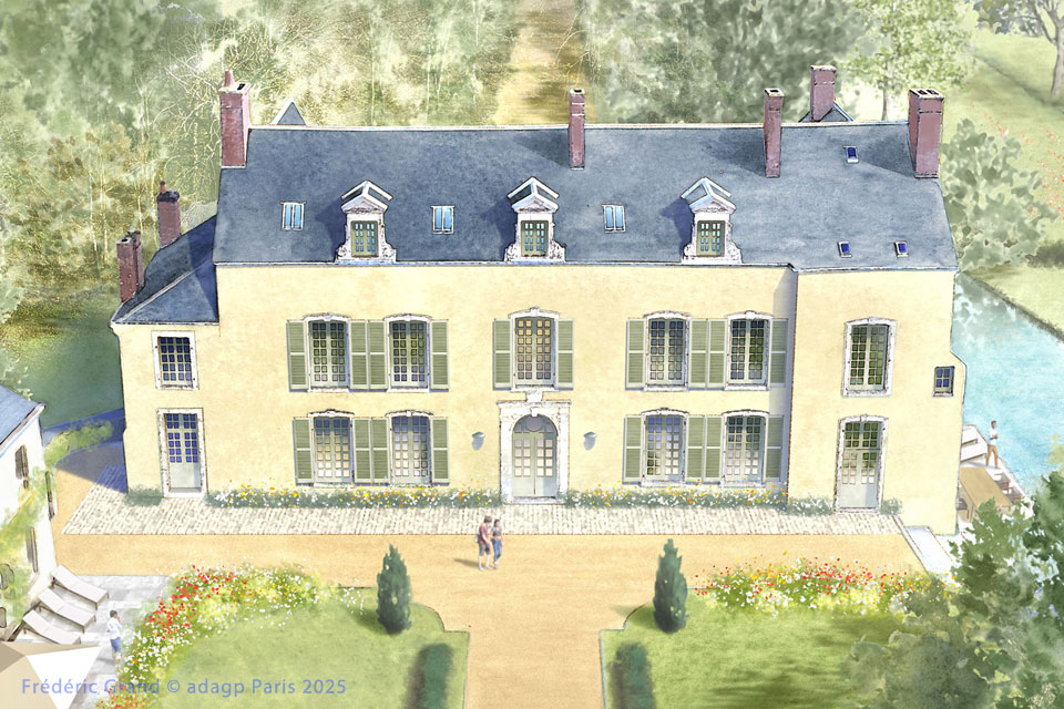 perspective dessin projet renovation chateau panet cormes illustration architecture patrimoine aquarelle