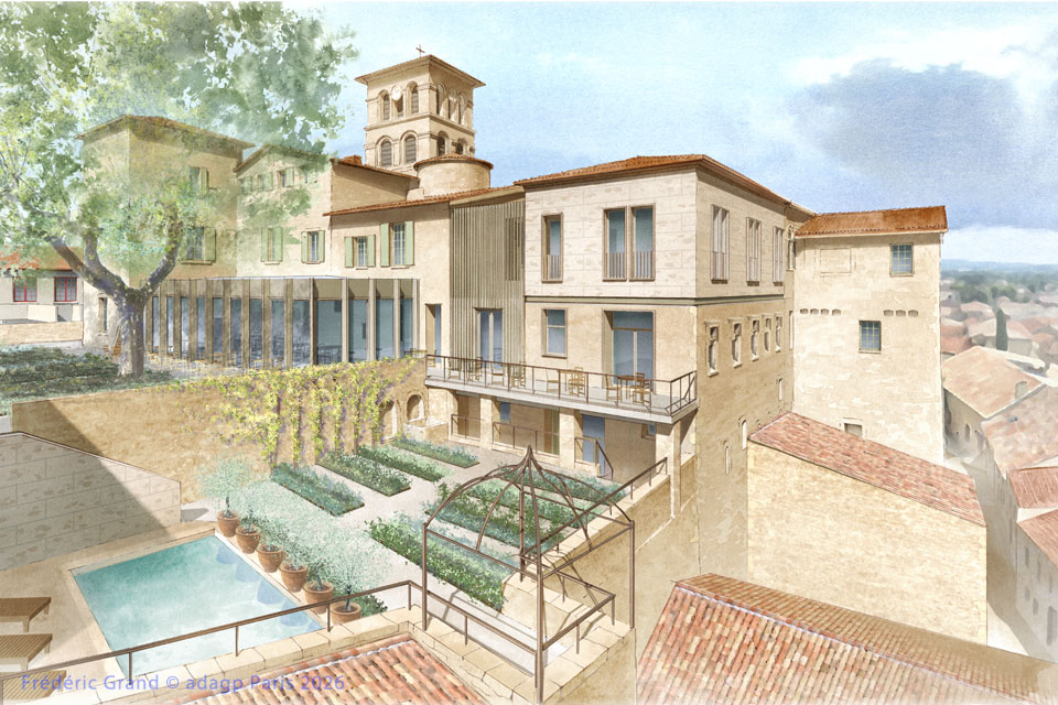 perspective dessin projet reconversion prieuré saint donat sur l herbasse illustration architecture patrimoine aquarelle