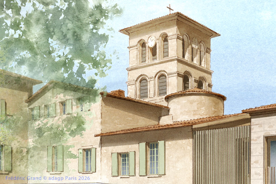 perspective dessin projet reconversion prieuré saint donat sur l herbasse illustration architecture patrimoine aquarelle