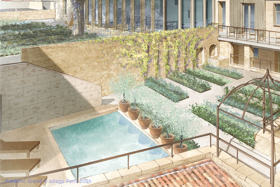 perspective dessin projet reconversion prieuré saint donat sur l herbasse illustration architecture patrimoine aquarelle